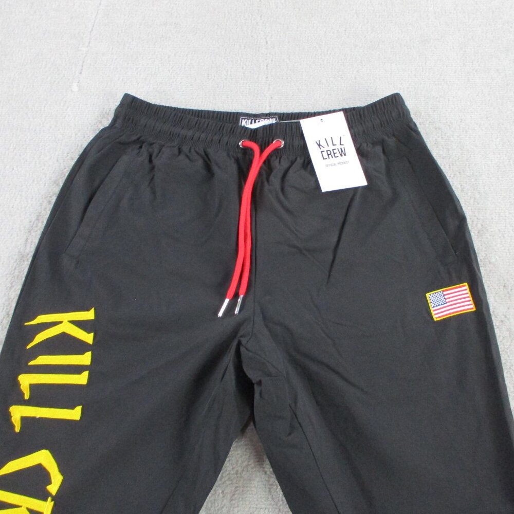 Kill Crew Nylon Tech Pants Mens Small Black Yellow USA Flag Embroidered Logo Gym - Picture 2 of 11